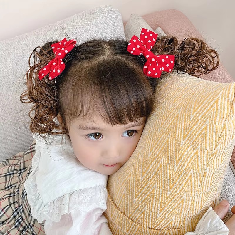 Kids Girl Wig Hair Clip Red New Year Headwear Plush Ball Bow Barrettes Children Hairpins No Harm Baby Headpiece Accessoriess