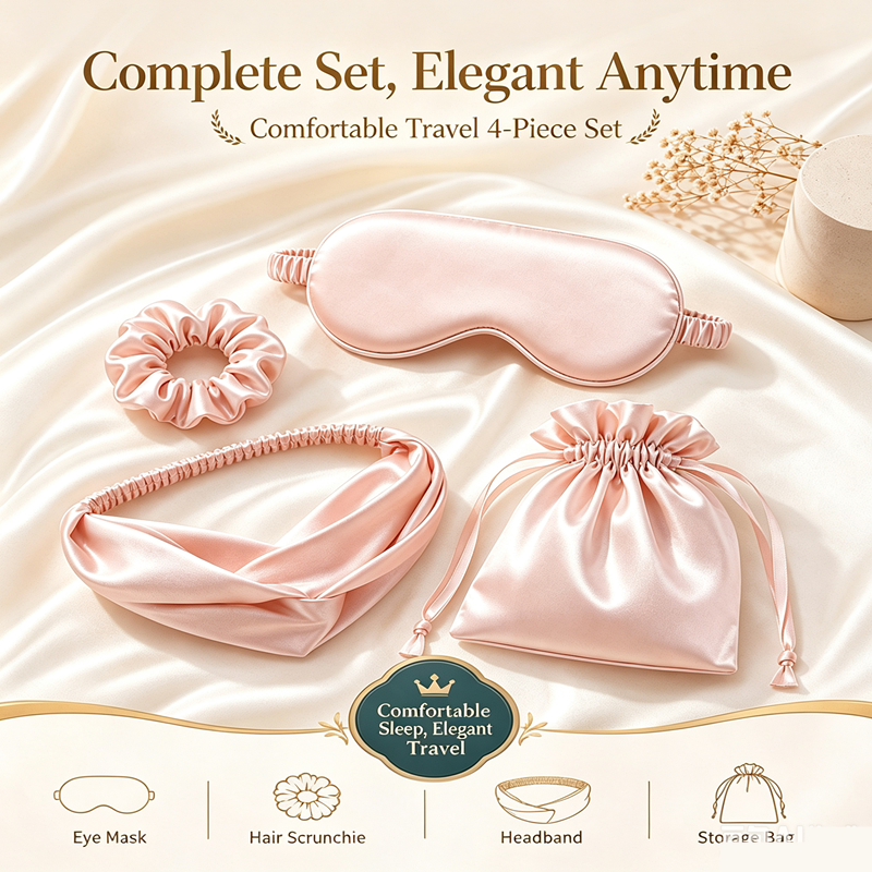 4Pcs Silk Eye Mask Hair Band Scrunchie Set Sleeping Eye Mask For Night Women Men Portable Nap Eye Cover Rest Blindfolds Travel