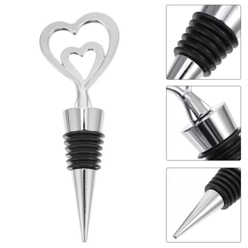 1Pcs Double Heart Shape Alloy Bottle Stopper for Wine Bottles Airtight Seal Anti-Corrosion Easy Insert Remove Exquisite Stylish