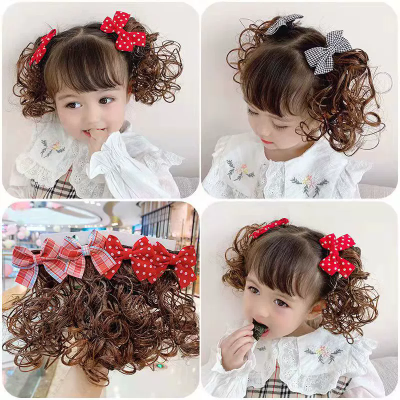 Kids Girl Wig Hair Clip Red New Year Headwear Plush Ball Bow Barrettes Children Hairpins No Harm Baby Headpiece Accessoriess