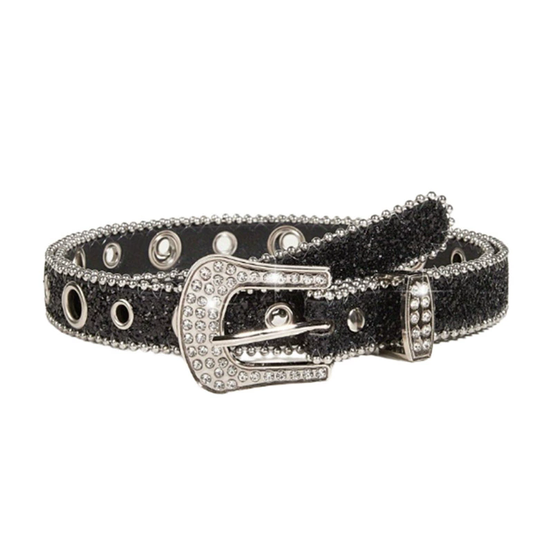 Stylish Rhinestone Western Cowgirl Style Y2K Belt Sparking Pu Leather BB Belts Jeans Dress Accessories For Women