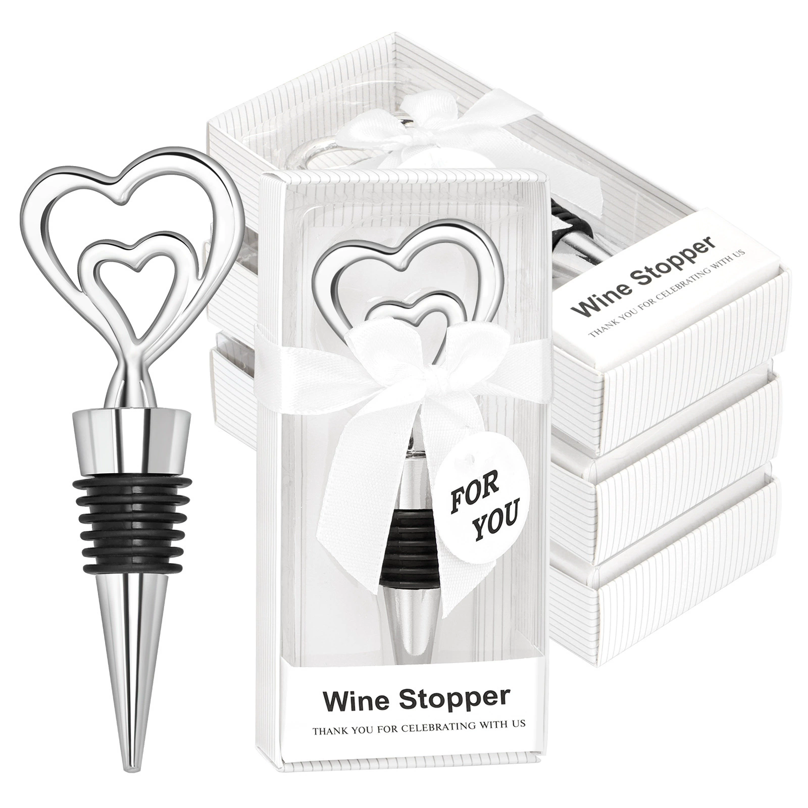 1Pcs Double Heart Shape Alloy Bottle Stopper for Wine Bottles Airtight Seal Anti-Corrosion Easy Insert Remove Exquisite Stylish