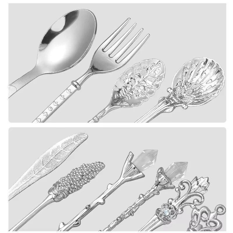 6PCs Vintage Palace Coffee Spoon Set Home Tableware Kitchen Gadget Set Ice Cream Jam Dessert Spoon Afternoon Tea Decor Tool Gift