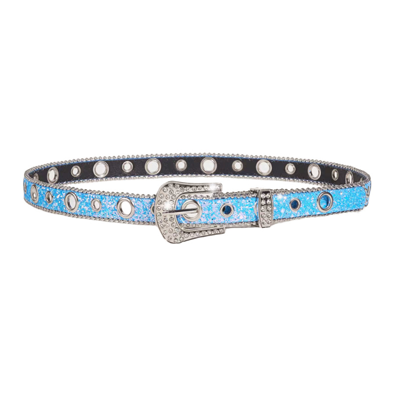 Stylish Rhinestone Western Cowgirl Style Y2K Belt Sparking Pu Leather BB Belts Jeans Dress Accessories For Women