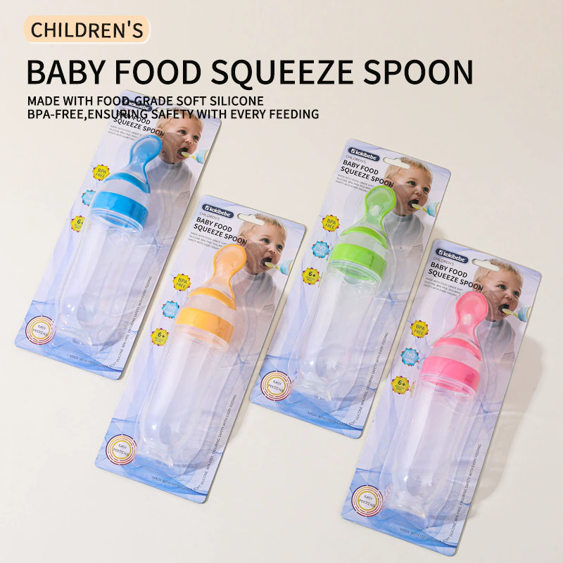 Squeezing Feeding Bottle Silicone Newborn Baby Training Rice Cereal Food Spoon Supplement Feeder Safe Useful Tableware for Kids