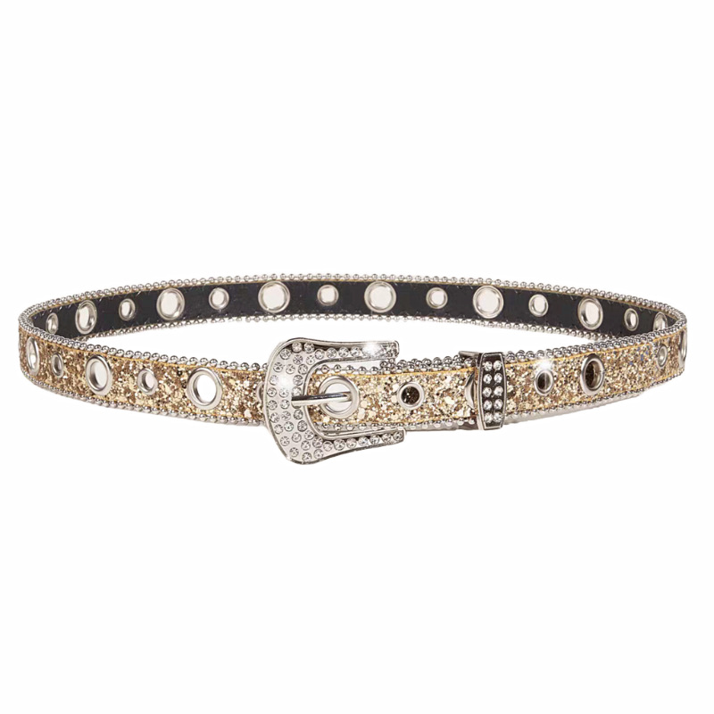 Stylish Rhinestone Western Cowgirl Style Y2K Belt Sparking Pu Leather BB Belts Jeans Dress Accessories For Women