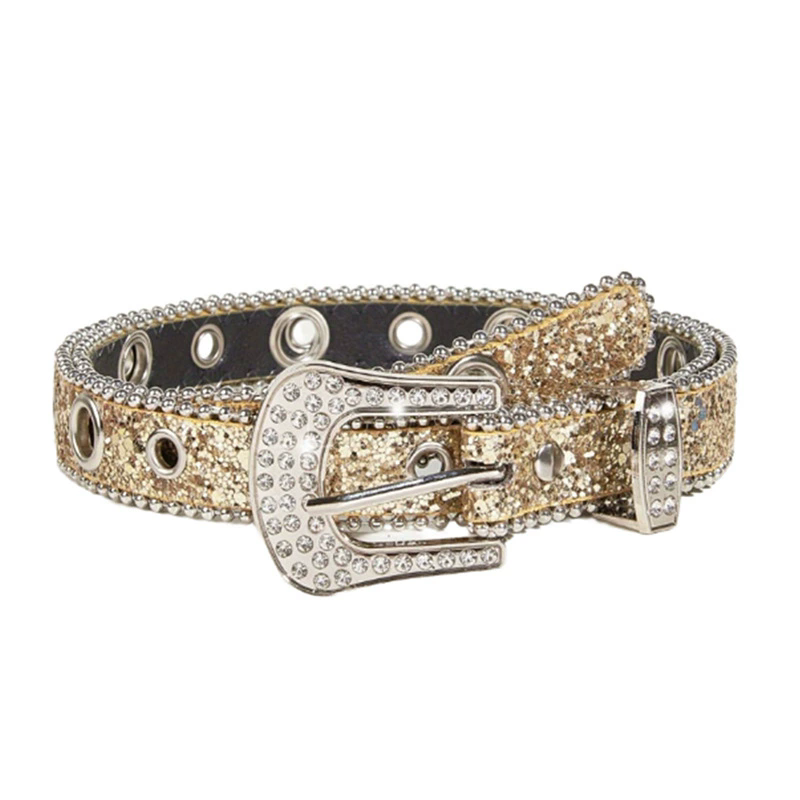 Stylish Rhinestone Western Cowgirl Style Y2K Belt Sparking Pu Leather BB Belts Jeans Dress Accessories For Women