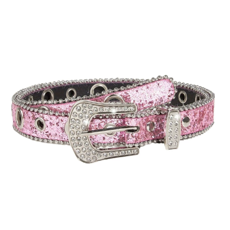Stylish Rhinestone Western Cowgirl Style Y2K Belt Sparking Pu Leather BB Belts Jeans Dress Accessories For Women