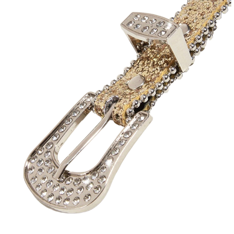 Stylish Rhinestone Western Cowgirl Style Y2K Belt Sparking Pu Leather BB Belts Jeans Dress Accessories For Women