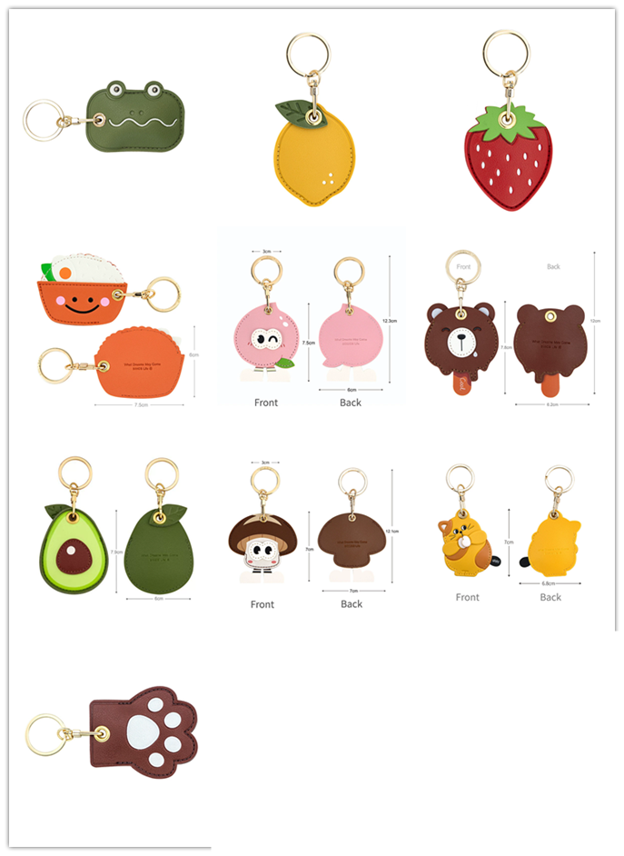 Leather Strawberry Lemon Keychain Case Holder Fashion Women Car Key Ring Charm Bag Car Pendant Gift Anti-lost Pet Dog Cat Collar