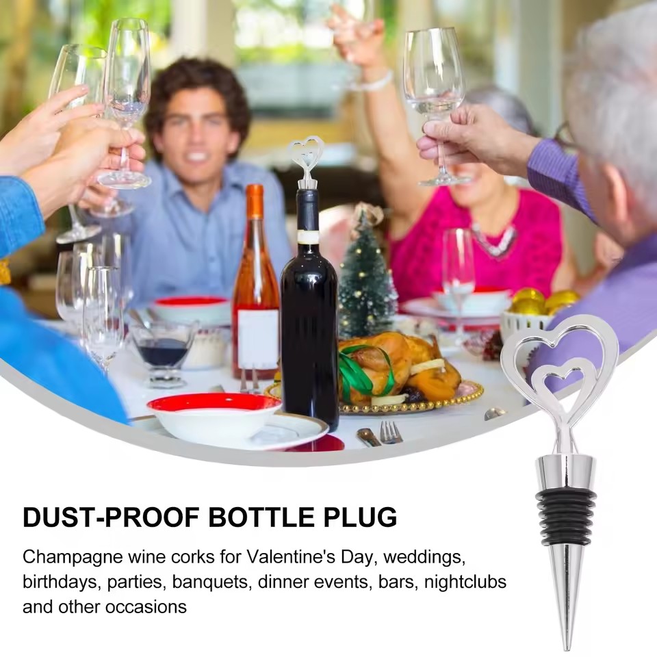 1Pcs Double Heart Shape Alloy Bottle Stopper for Wine Bottles Airtight Seal Anti-Corrosion Easy Insert Remove Exquisite Stylish