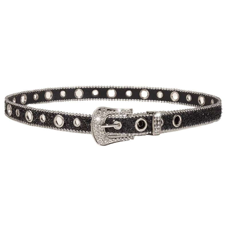 Stylish Rhinestone Western Cowgirl Style Y2K Belt Sparking Pu Leather BB Belts Jeans Dress Accessories For Women