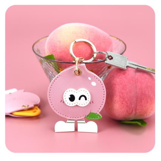 Leather Strawberry Lemon Keychain Case Holder Fashion Women Car Key Ring Charm Bag Car Pendant Gift Anti-lost Pet Dog Cat Collar