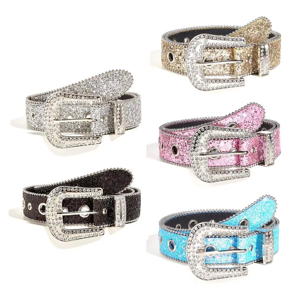Stylish Rhinestone Western Cowgirl Style Y2K Belt Sparking Pu Leather BB Belts Jeans Dress Accessories For Women