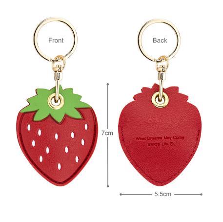 Leather Strawberry Lemon Keychain Case Holder Fashion Women Car Key Ring Charm Bag Car Pendant Gift Anti-lost Pet Dog Cat Collar