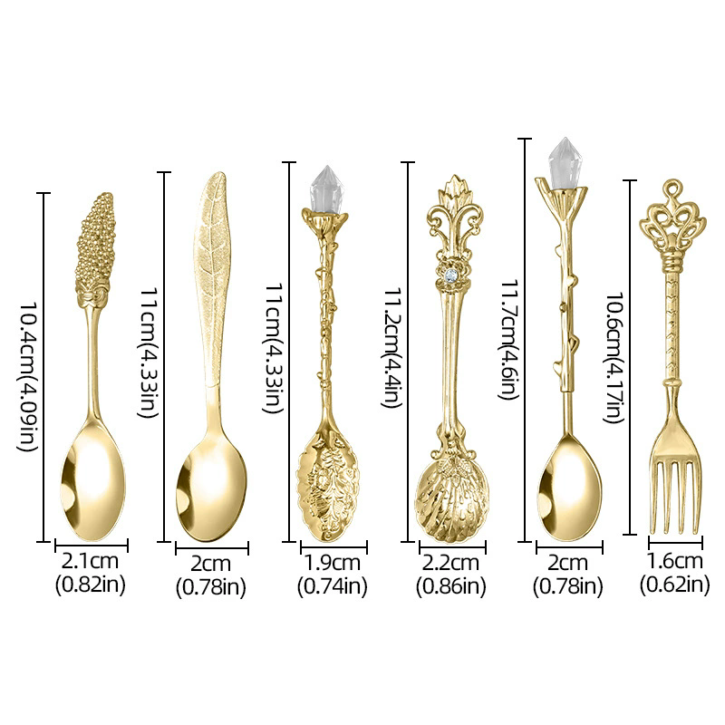6PCs Vintage Palace Coffee Spoon Set Home Tableware Kitchen Gadget Set Ice Cream Jam Dessert Spoon Afternoon Tea Decor Tool Gift