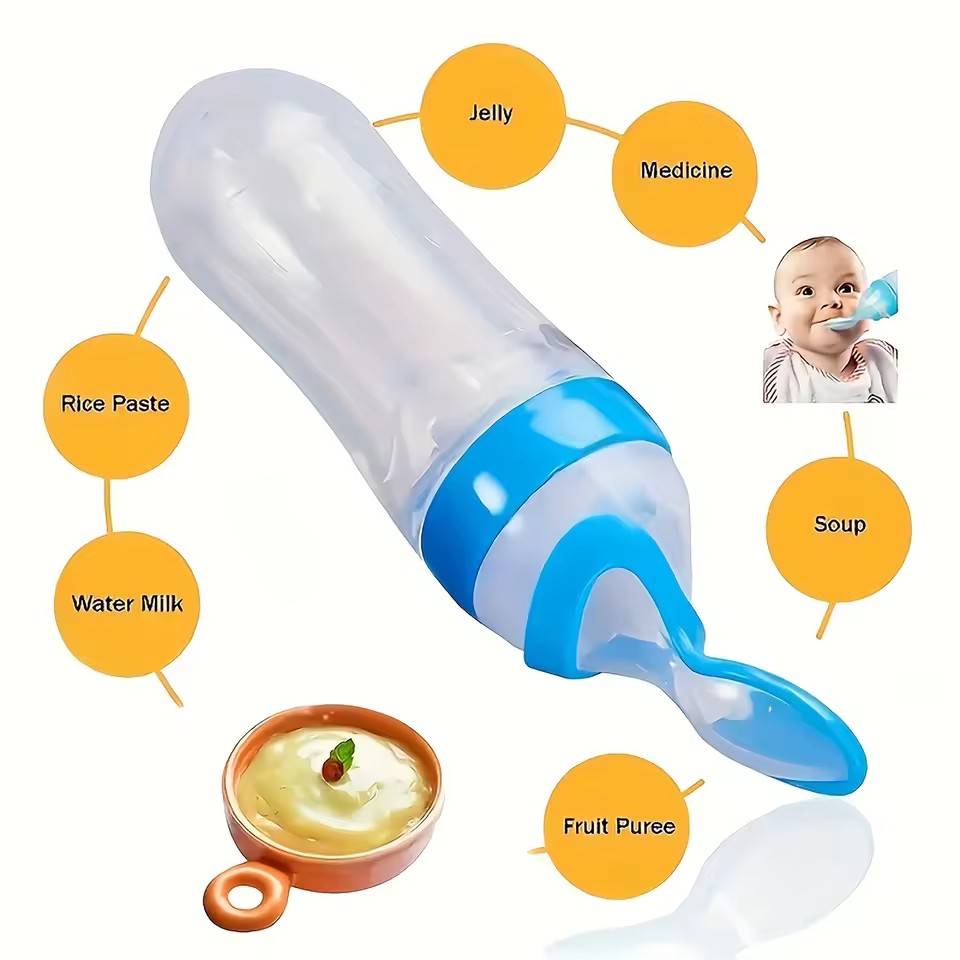 Squeezing Feeding Bottle Silicone Newborn Baby Training Rice Cereal Food Spoon Supplement Feeder Safe Useful Tableware for Kids