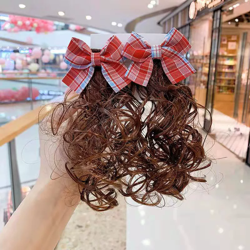 Kids Girl Wig Hair Clip Red New Year Headwear Plush Ball Bow Barrettes Children Hairpins No Harm Baby Headpiece Accessoriess