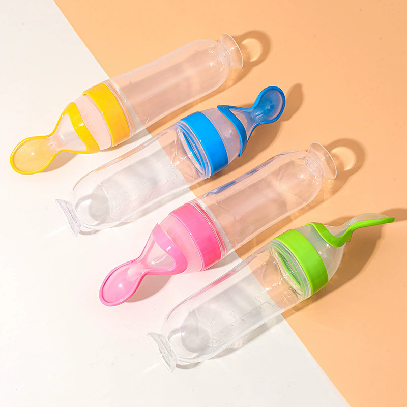 Squeezing Feeding Bottle Silicone Newborn Baby Training Rice Cereal Food Spoon Supplement Feeder Safe Useful Tableware for Kids