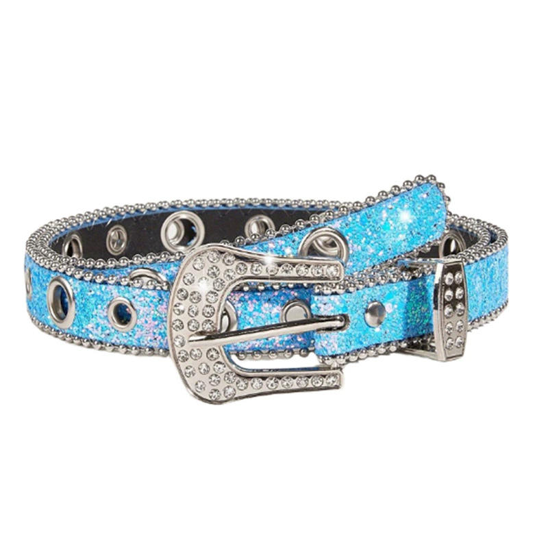 Stylish Rhinestone Western Cowgirl Style Y2K Belt Sparking Pu Leather BB Belts Jeans Dress Accessories For Women