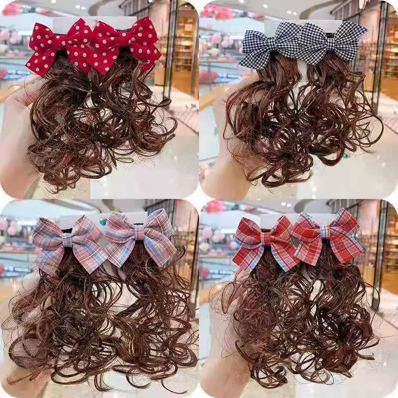 Kids Girl Wig Hair Clip Red New Year Headwear Plush Ball Bow Barrettes Children Hairpins No Harm Baby Headpiece Accessoriess
