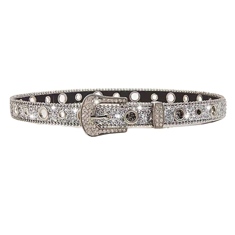 Stylish Rhinestone Western Cowgirl Style Y2K Belt Sparking Pu Leather BB Belts Jeans Dress Accessories For Women