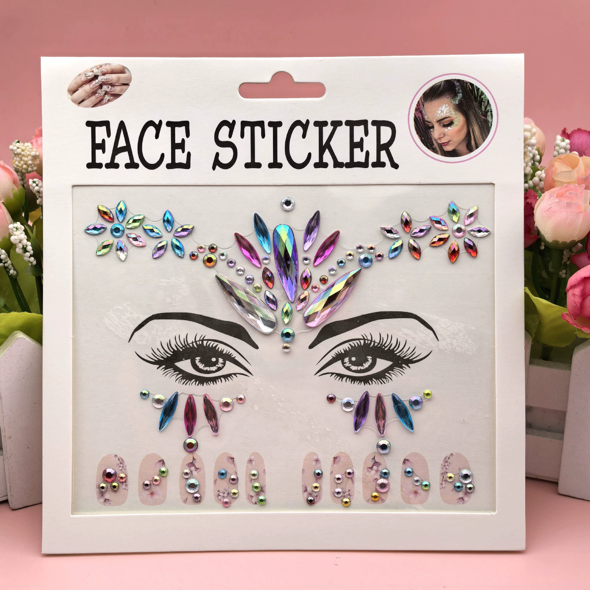 EDM Face Stickers, Nail Stickers, 2-in-1 Diamond Stickers, Eyebrow Center Stickers, Makeup Ball Stickers, Face Accessories view 9