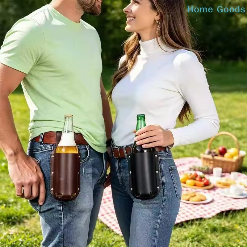 1PC Leather Beer Bottle Waist Holster Portable Beer Belt Bag Handy Wine Bottles Beverage Holder Outdoor Drink Bottle Case Cover