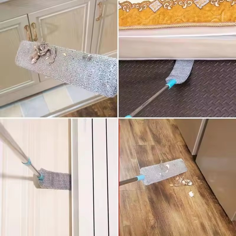 Under-bed dust removal duster for home use, extendable and long-handled dust cleaner, hair-absorbing dust removal cleaning tool