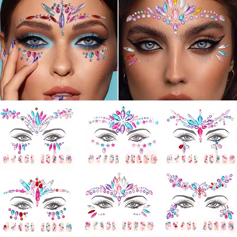 EDM Face Stickers, Nail Stickers, 2-in-1 Diamond Stickers, Eyebrow Center Stickers, Makeup Ball Stickers, Face Accessories view 3