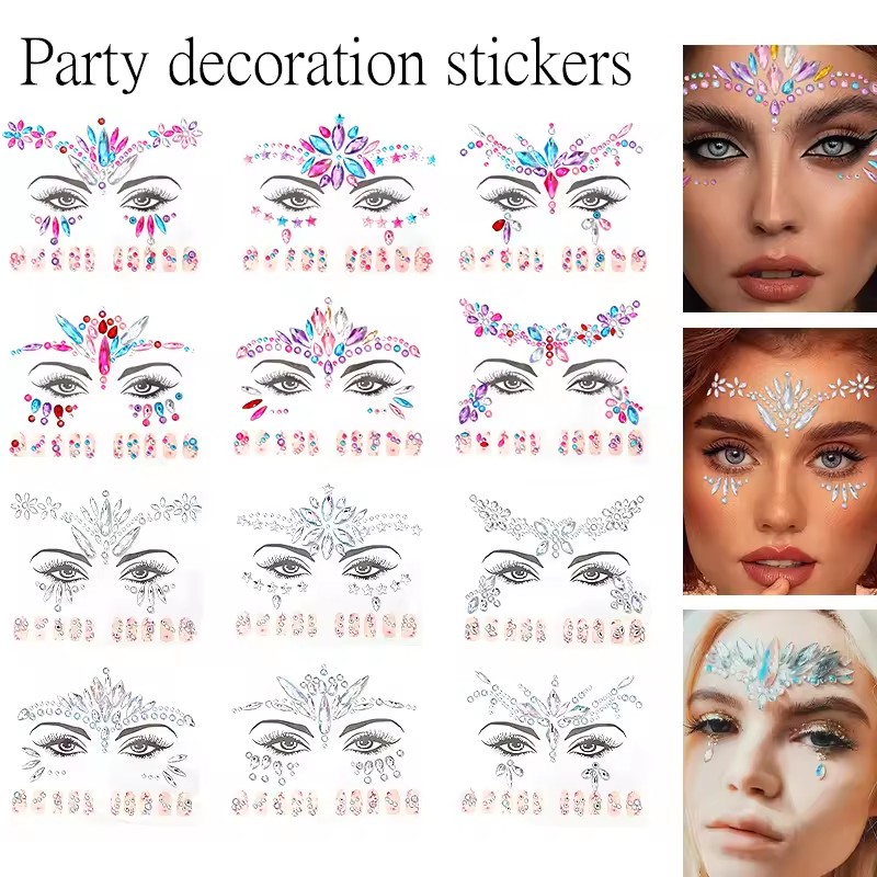 EDM Face Stickers, Nail Stickers, 2-in-1 Diamond Stickers, Eyebrow Center Stickers, Makeup Ball Stickers, Face Accessories view 4