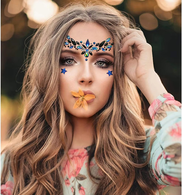 EDM Face Stickers, Nail Stickers, 2-in-1 Diamond Stickers, Eyebrow Center Stickers, Makeup Ball Stickers, Face Accessories