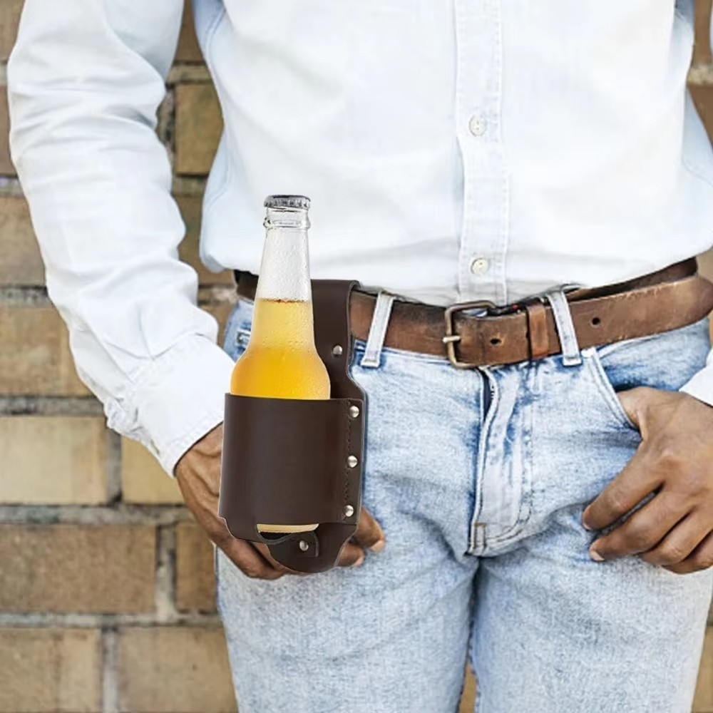 1PC Leather Beer Bottle Waist Holster Portable Beer Belt Bag Handy Wine Bottles Beverage Holder Outdoor Drink Bottle Case Cover