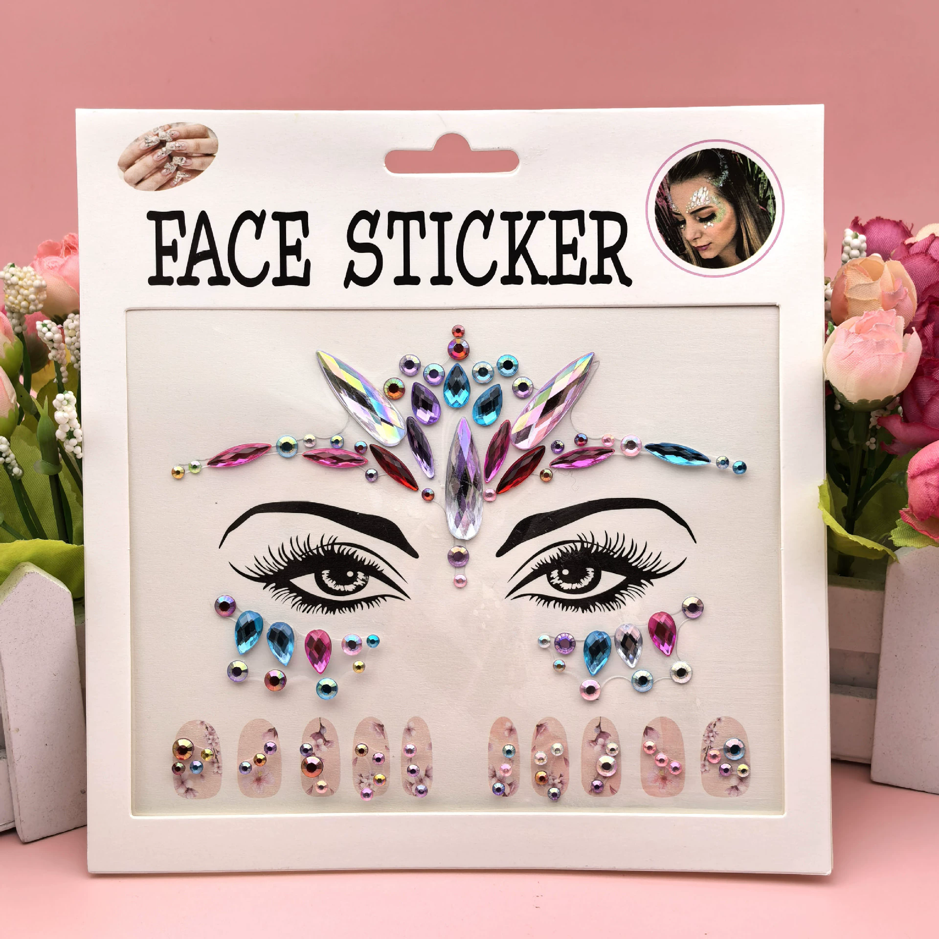 EDM Face Stickers, Nail Stickers, 2-in-1 Diamond Stickers, Eyebrow Center Stickers, Makeup Ball Stickers, Face Accessories view 10