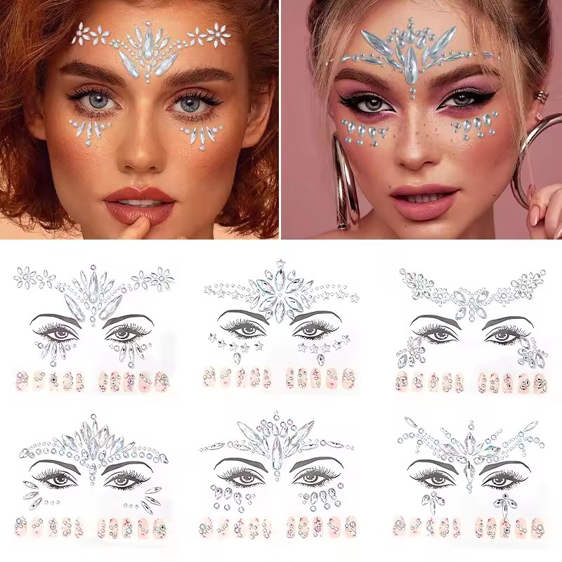 EDM Face Stickers, Nail Stickers, 2-in-1 Diamond Stickers, Eyebrow Center Stickers, Makeup Ball Stickers, Face Accessories view 2