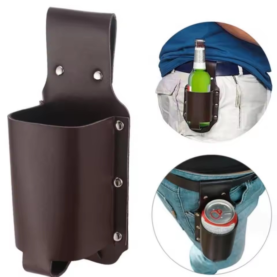 1PC Leather Beer Bottle Waist Holster Portable Beer Belt Bag Handy Wine Bottles Beverage Holder Outdoor Drink Bottle Case Cover