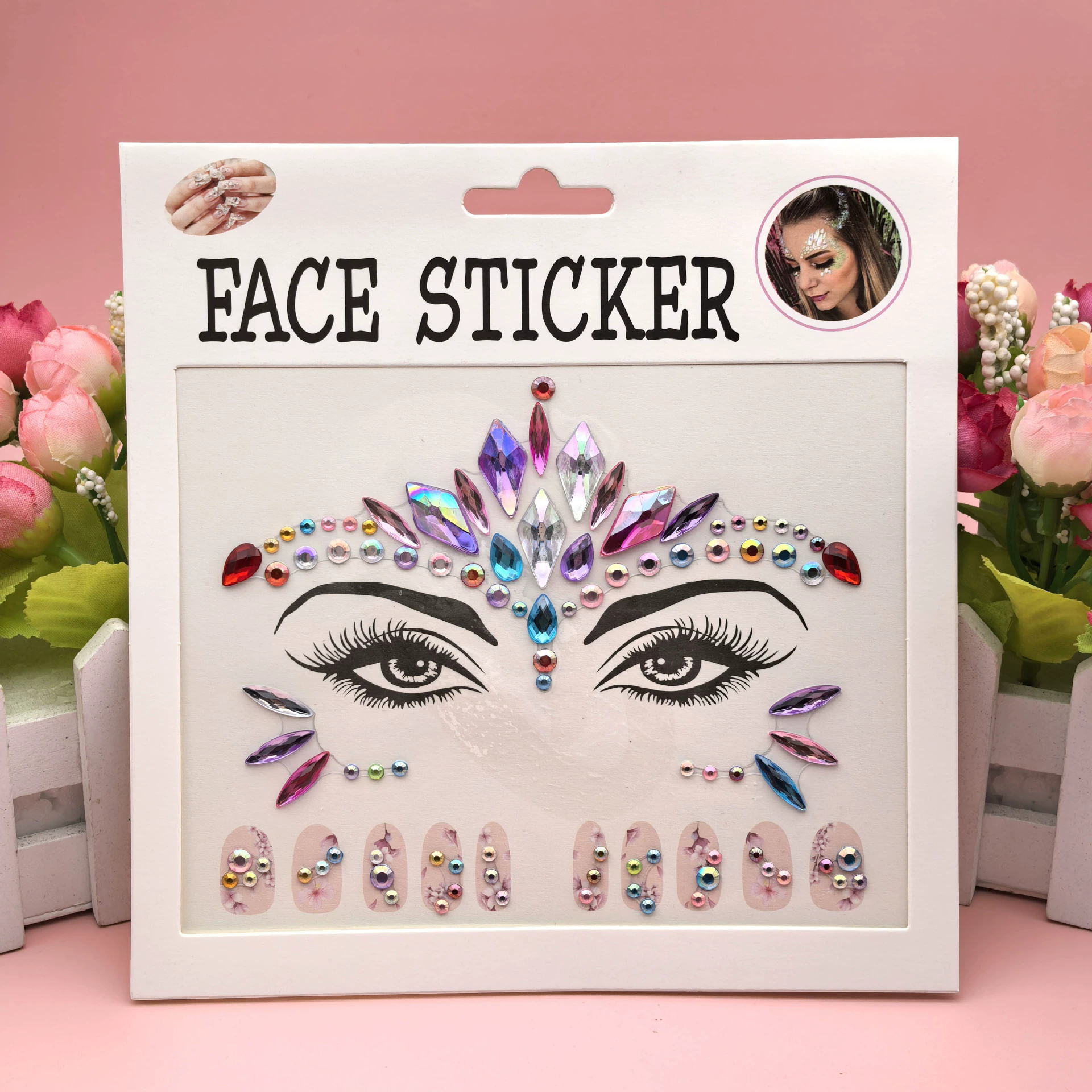 EDM Face Stickers, Nail Stickers, 2-in-1 Diamond Stickers, Eyebrow Center Stickers, Makeup Ball Stickers, Face Accessories view 6