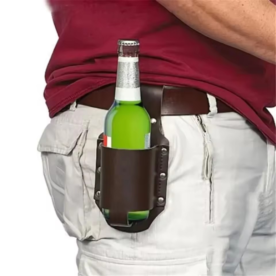 1PC Leather Beer Bottle Waist Holster Portable Beer Belt Bag Handy Wine Bottles Beverage Holder Outdoor Drink Bottle Case Cover