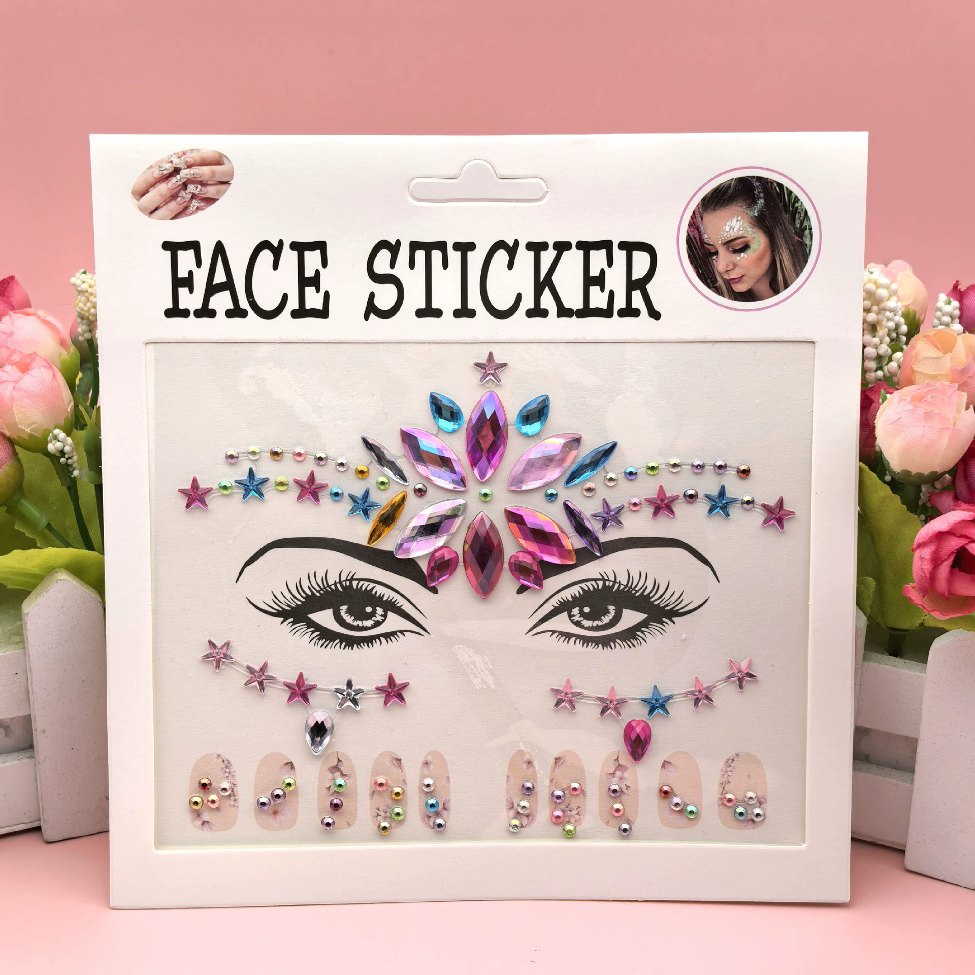EDM Face Stickers, Nail Stickers, 2-in-1 Diamond Stickers, Eyebrow Center Stickers, Makeup Ball Stickers, Face Accessories view 5