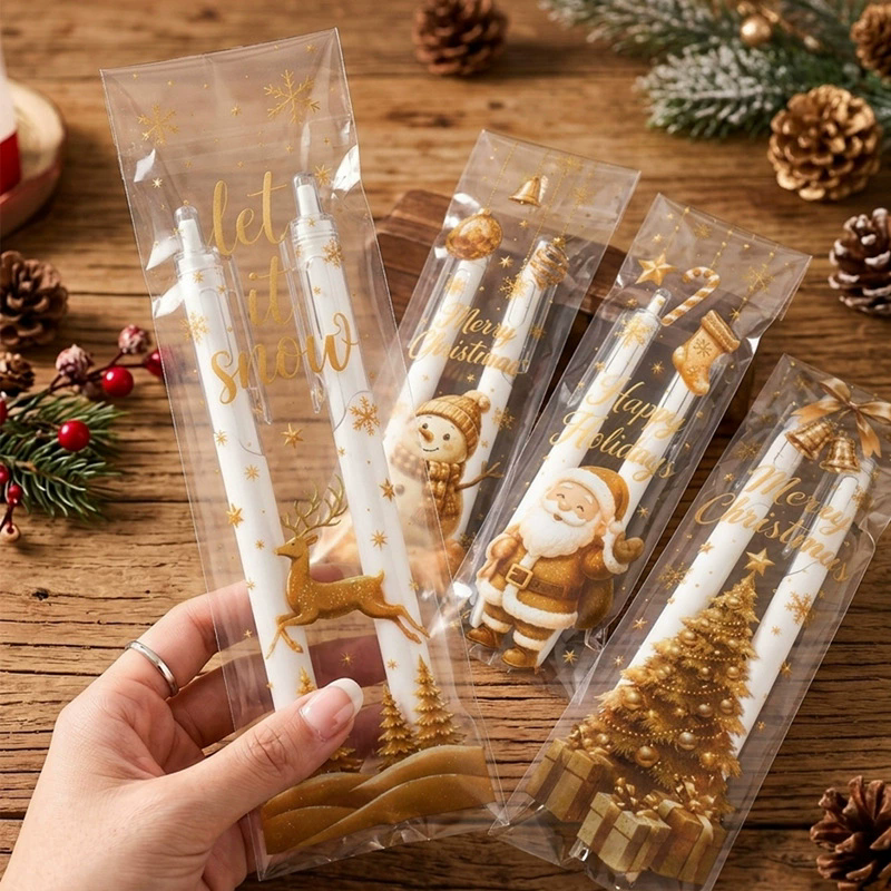 New Christmas long self sealing bag, gold Christmas candy bag, holiday gift packaging bag, self-adhesive small gift bag