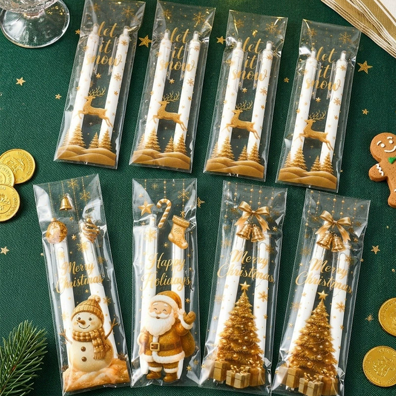 New Christmas long self sealing bag, gold Christmas candy bag, holiday gift packaging bag, self-adhesive small gift bag