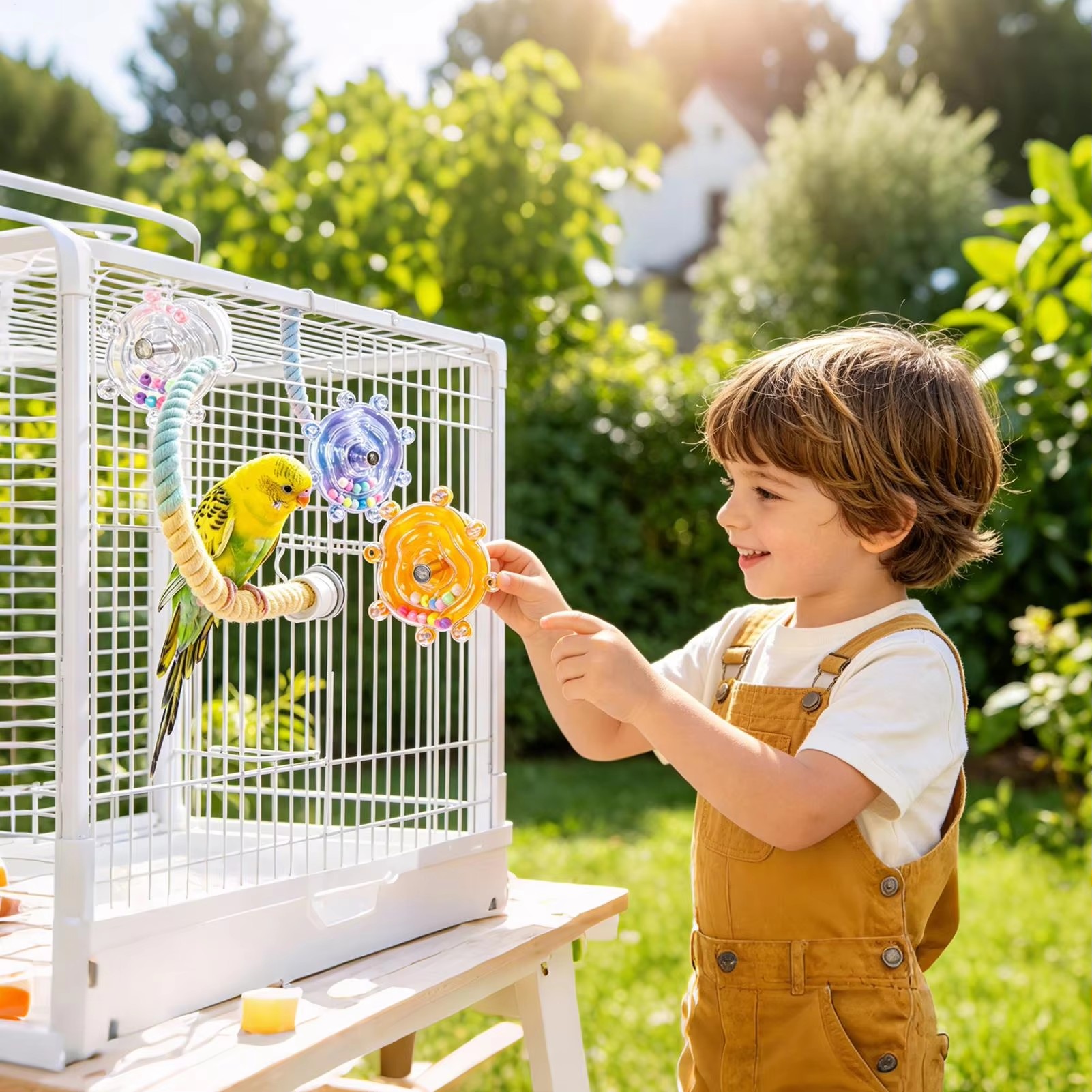 Interactive Parrot Toy Bird Cage Toy for Parrots Rotating Treat Dispenser, for Mental Stimulation and Entertainment