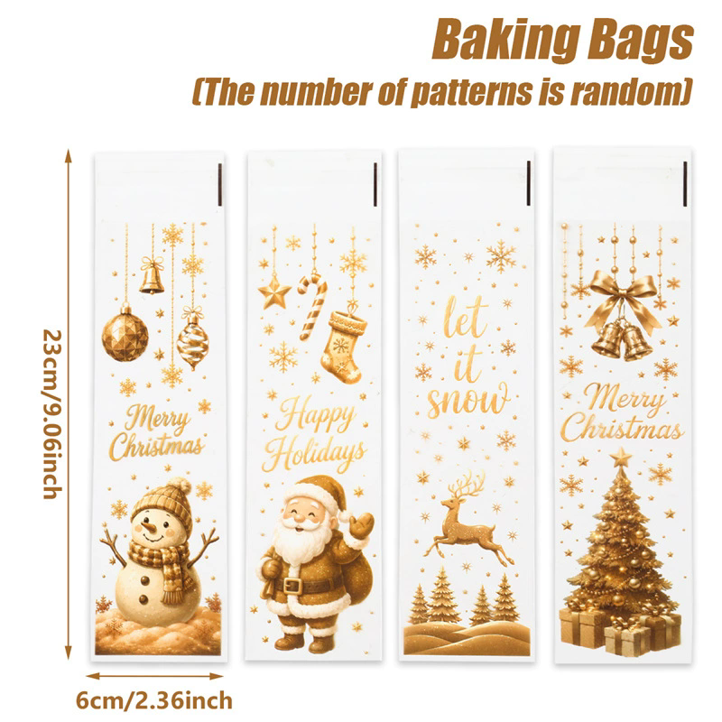New Christmas long self sealing bag, gold Christmas candy bag, holiday gift packaging bag, self-adhesive small gift bag