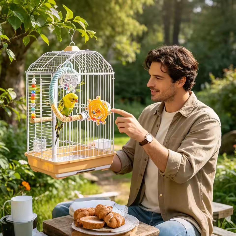 Interactive Parrot Toy Bird Cage Toy for Parrots Rotating Treat Dispenser, for Mental Stimulation and Entertainment