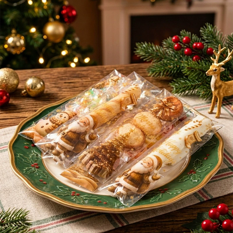 New Christmas long self sealing bag, gold Christmas candy bag, holiday gift packaging bag, self-adhesive small gift bag