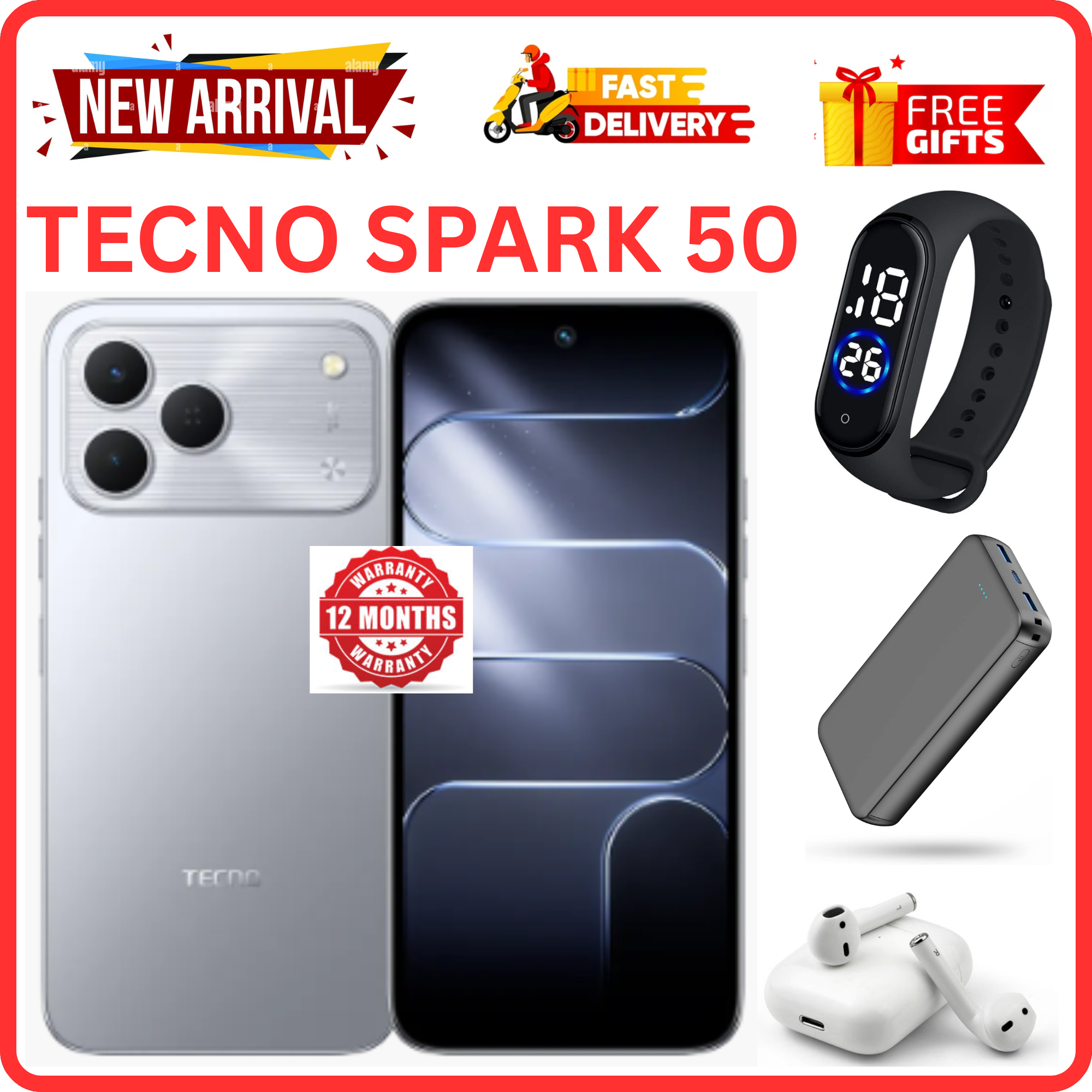 NEW ARRIVALS!!!! BRAND NEW TECNO SPARK 50 4G SMARTPHONE 128GB ROM+ 4GB RAM 6.78" INCH SCREEN 120Hz REFRESH RATE 6700mAh Battery 18W FAST CHARGING, 50MP CAMERA, 8MP