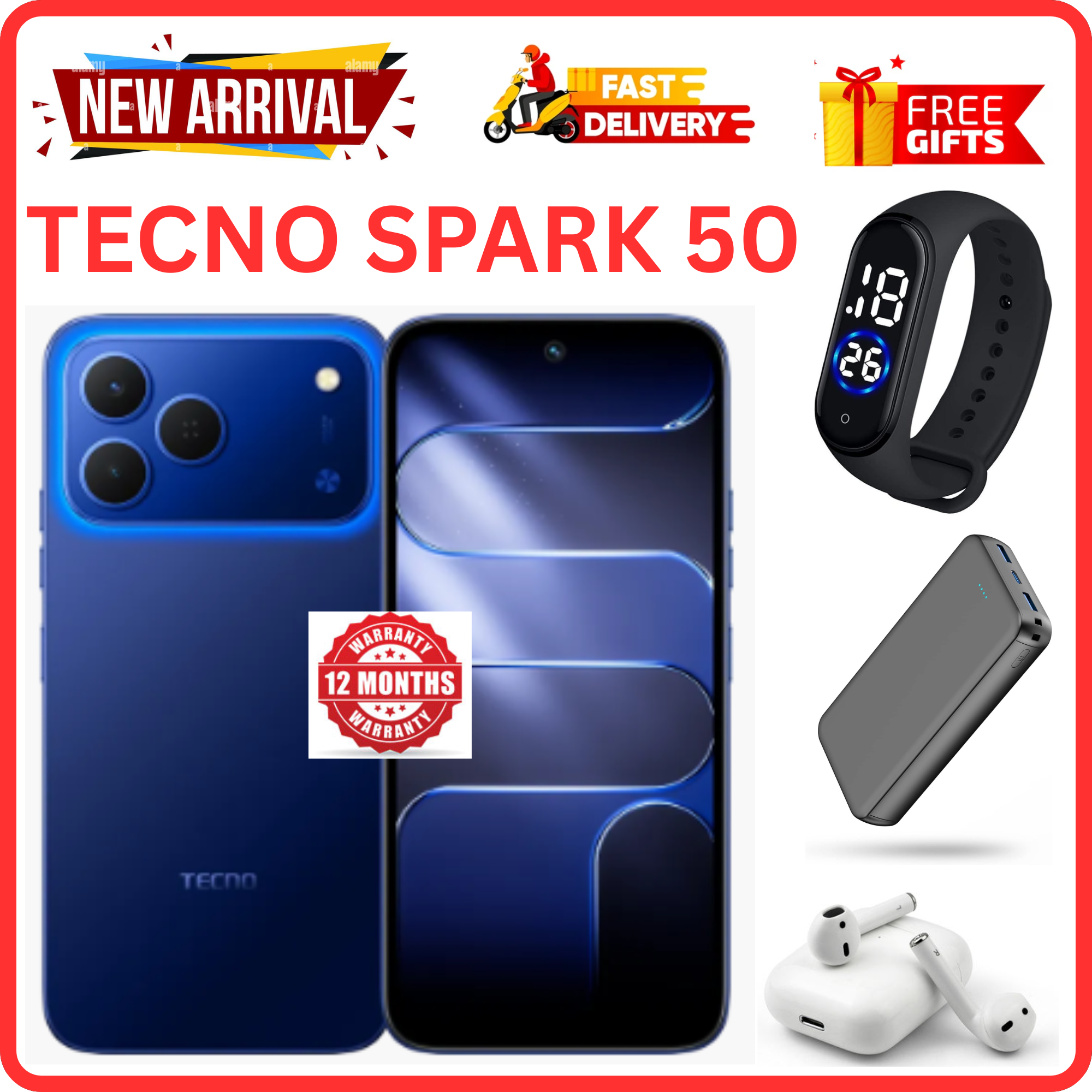 NEW ARRIVALS!!!! BRAND NEW TECNO SPARK 50 4G SMARTPHONE 128GB ROM+ 4GB RAM 6.78" INCH SCREEN 120Hz REFRESH RATE 6700mAh Battery 18W FAST CHARGING, 50MP CAMERA, 8MP