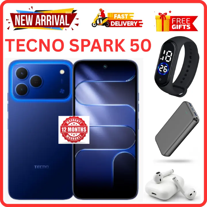 NEW ARRIVALS!!!! BRAND NEW TECNO SPARK 50 4G SMARTPHONE 128GB ROM+ 4GB RAM 6.78" INCH SCREEN 120Hz REFRESH RATE 6700mAh Battery 18W FAST CHARGING, 50MP CAMERA, 8MP