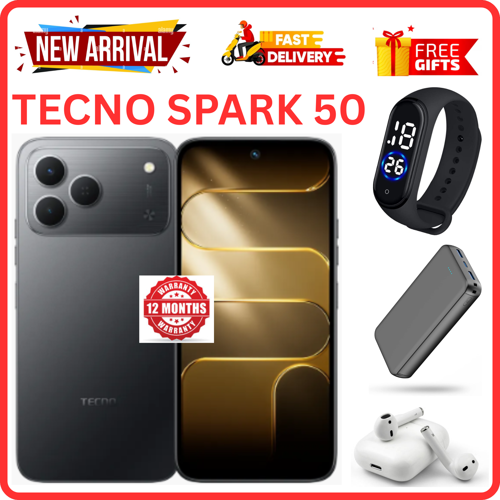 NEW ARRIVALS!!!! BRAND NEW TECNO SPARK 50 4G SMARTPHONE 128GB ROM+ 4GB RAM 6.78" INCH SCREEN 120Hz REFRESH RATE 6700mAh Battery 18W FAST CHARGING, 50MP CAMERA, 8MP