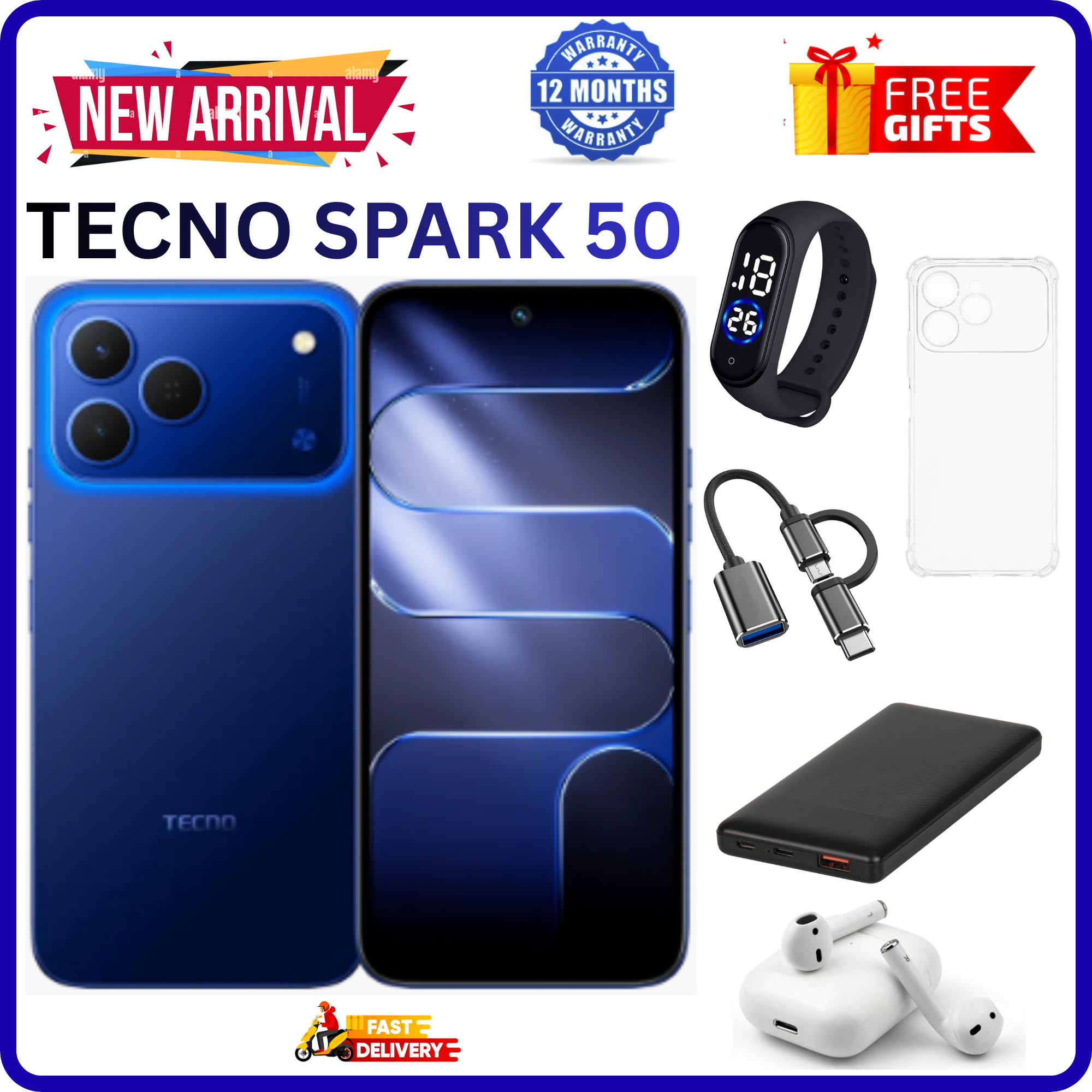 NEW ARRIVALS!!!! BRAND NEW TECNO SPARK 50 4G SMARTPHONE 128GB ROM+ 4GB RAM 6.78" INCH SCREEN 120Hz REFRESH RATE 6700mAh Battery 18W FAST CHARGING, 50MP CAMERA, 8MP